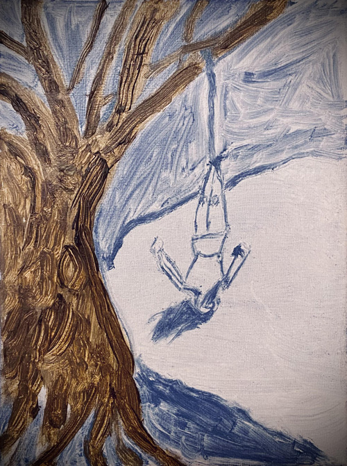 Odin hanging from Yggdrasil, amateur oil painting