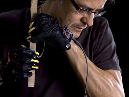 STEIM: GLOVES WITH SENSORS, instrument by Carlos Sandoval, 2004